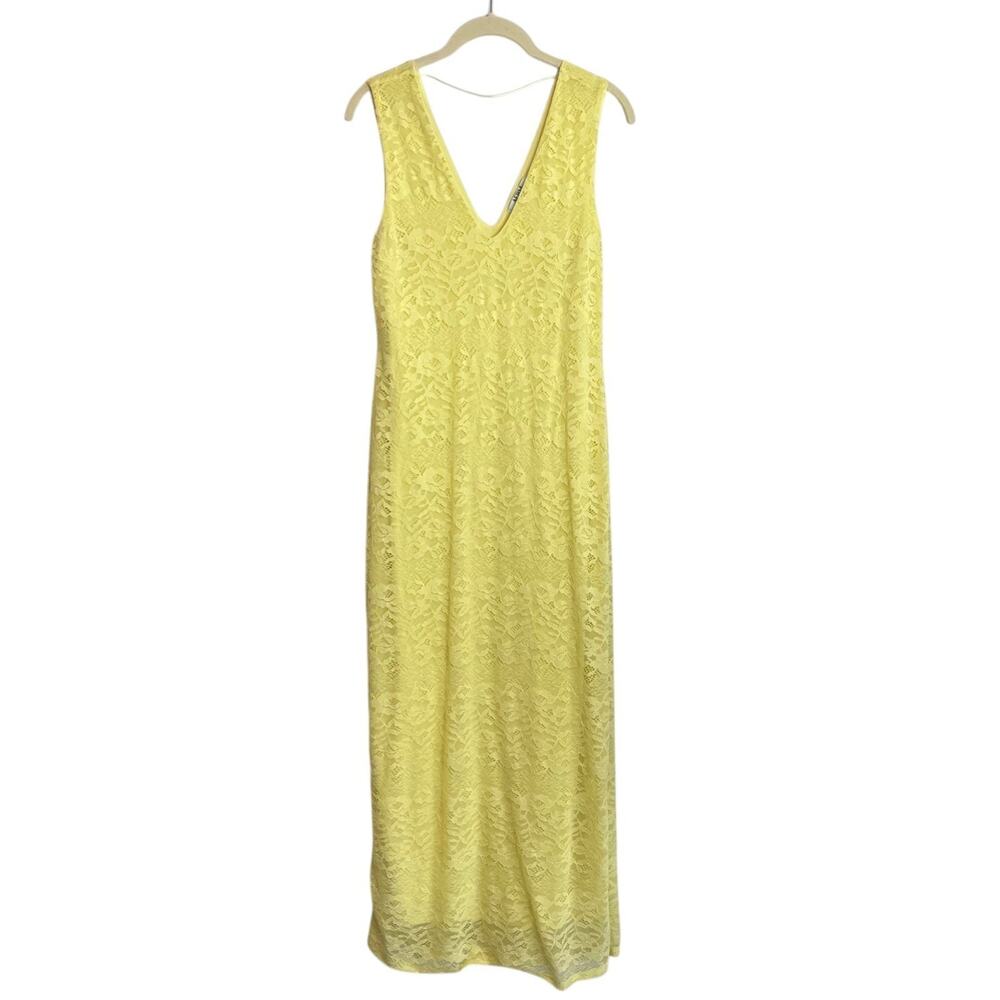AFRM Los Angeles Womens Lace Maxi Dress Large Yellow Sleeveless V-Neck Fairycore